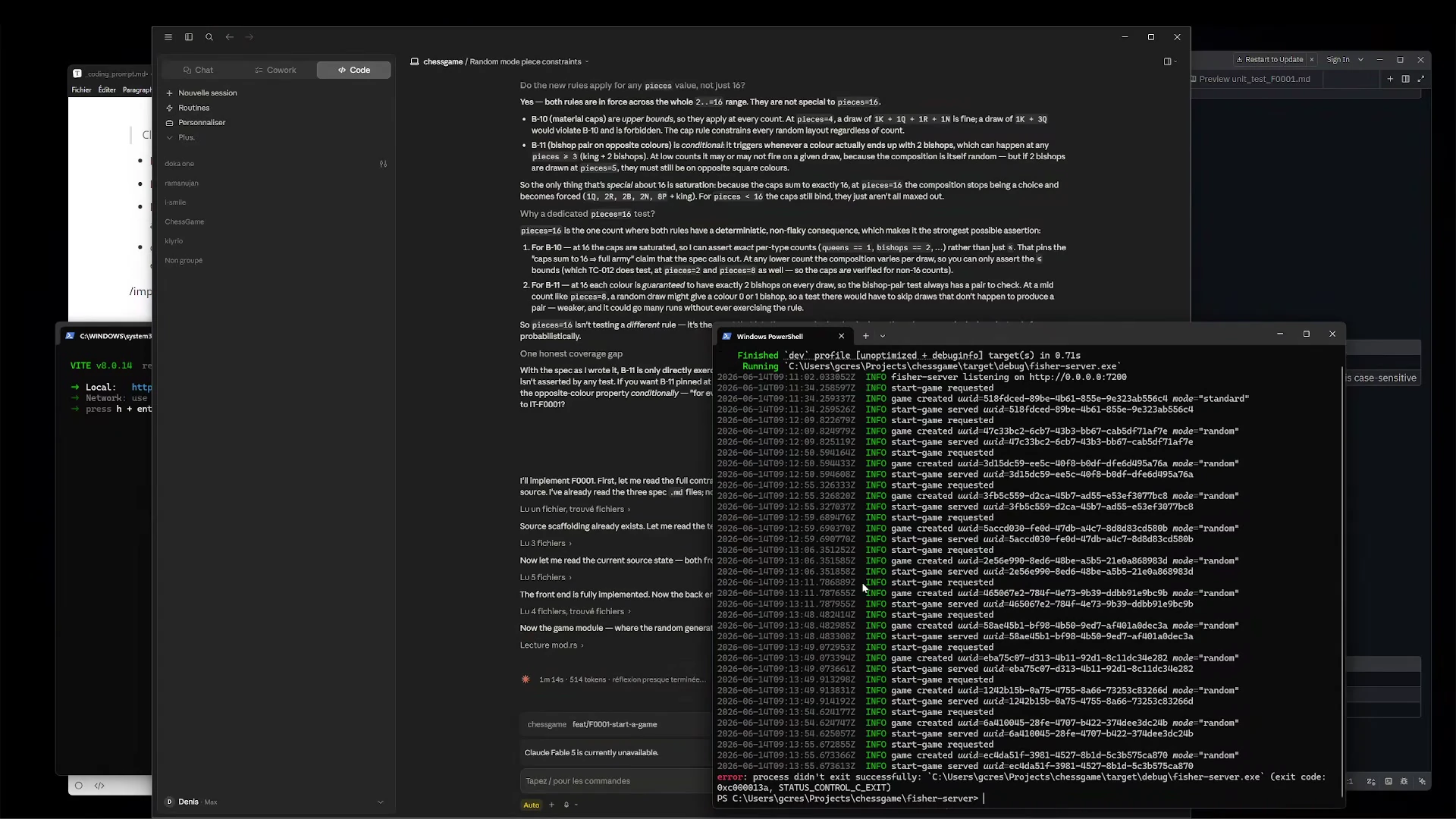 Claude Code reasoning while the Rust server logs requests