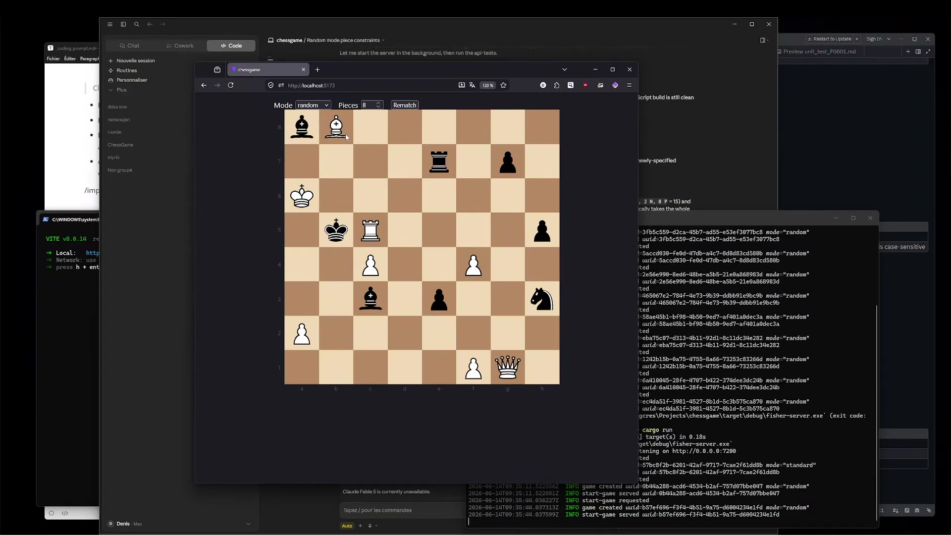 The rendered chessboard in random mode