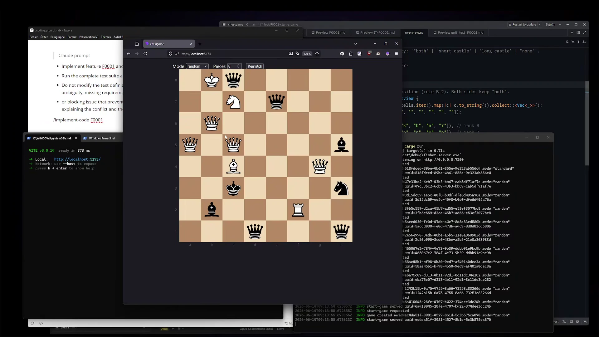 An illegal random-mode board with several white queens at once