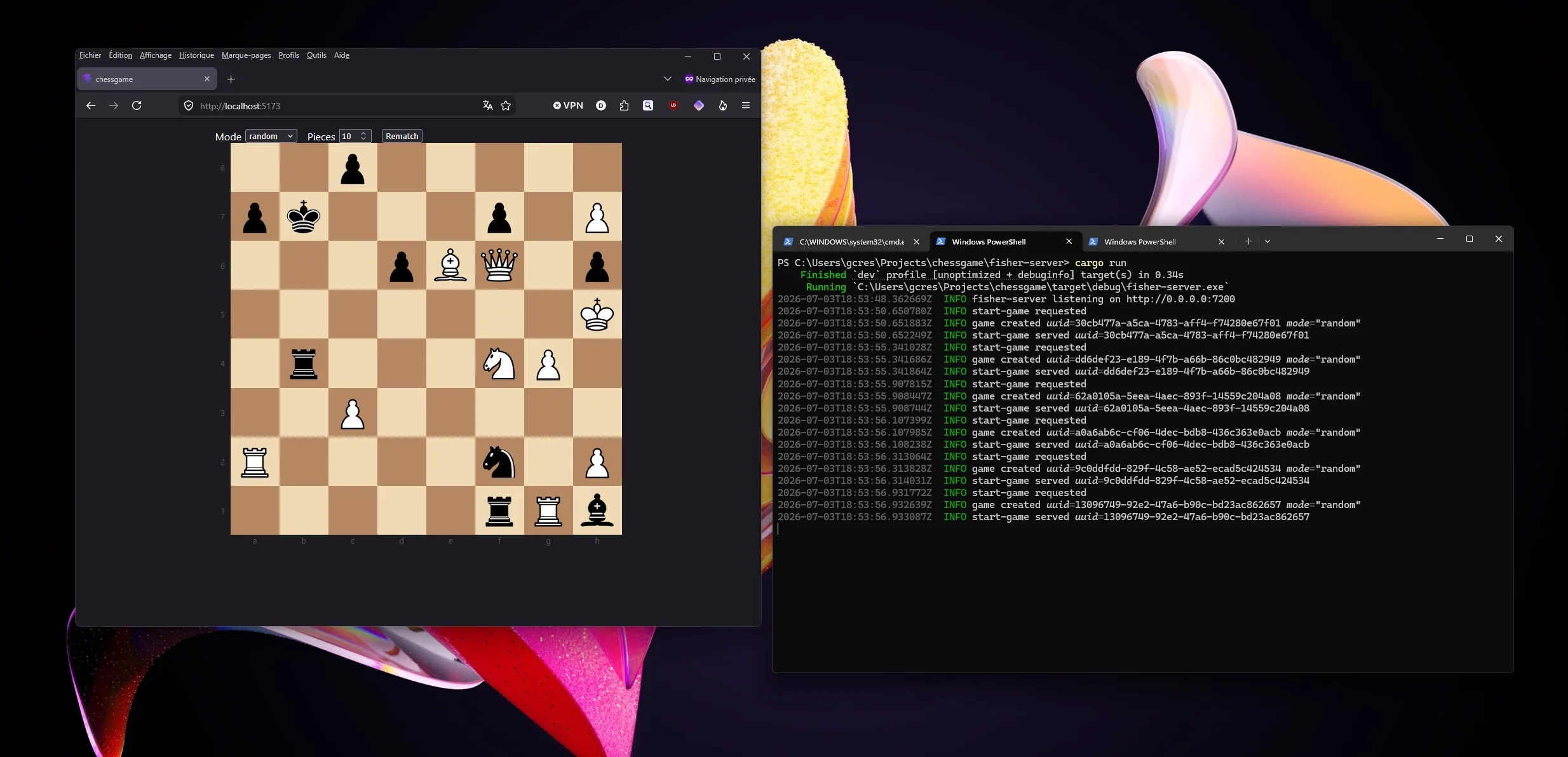 A legal random-mode board after the fix — every side respects the material caps
